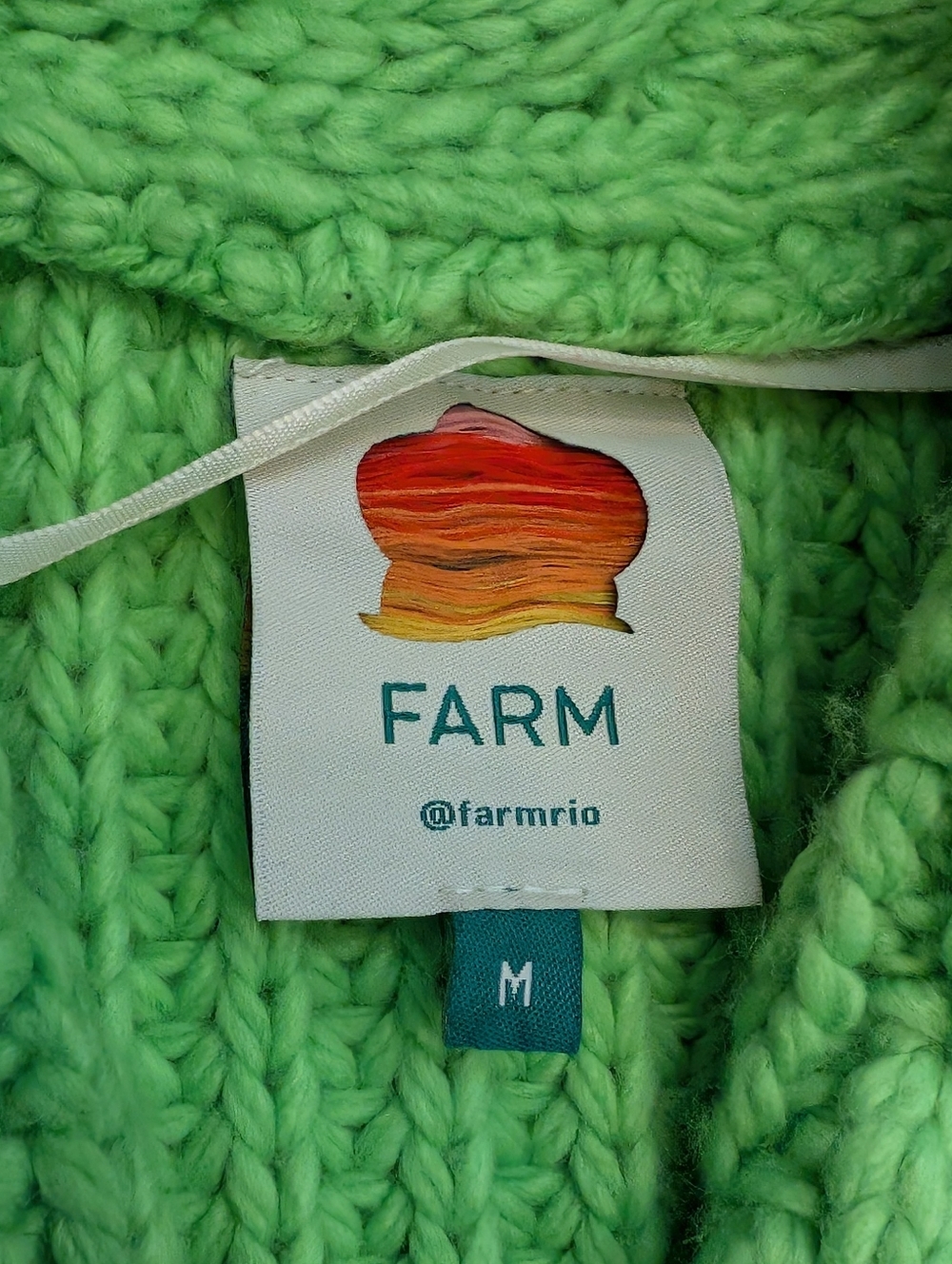 FARM Rio Charlie Oversized Chunky Knit Acrylic Lime Green Cardigan Size Medium - Picture 3 of 10